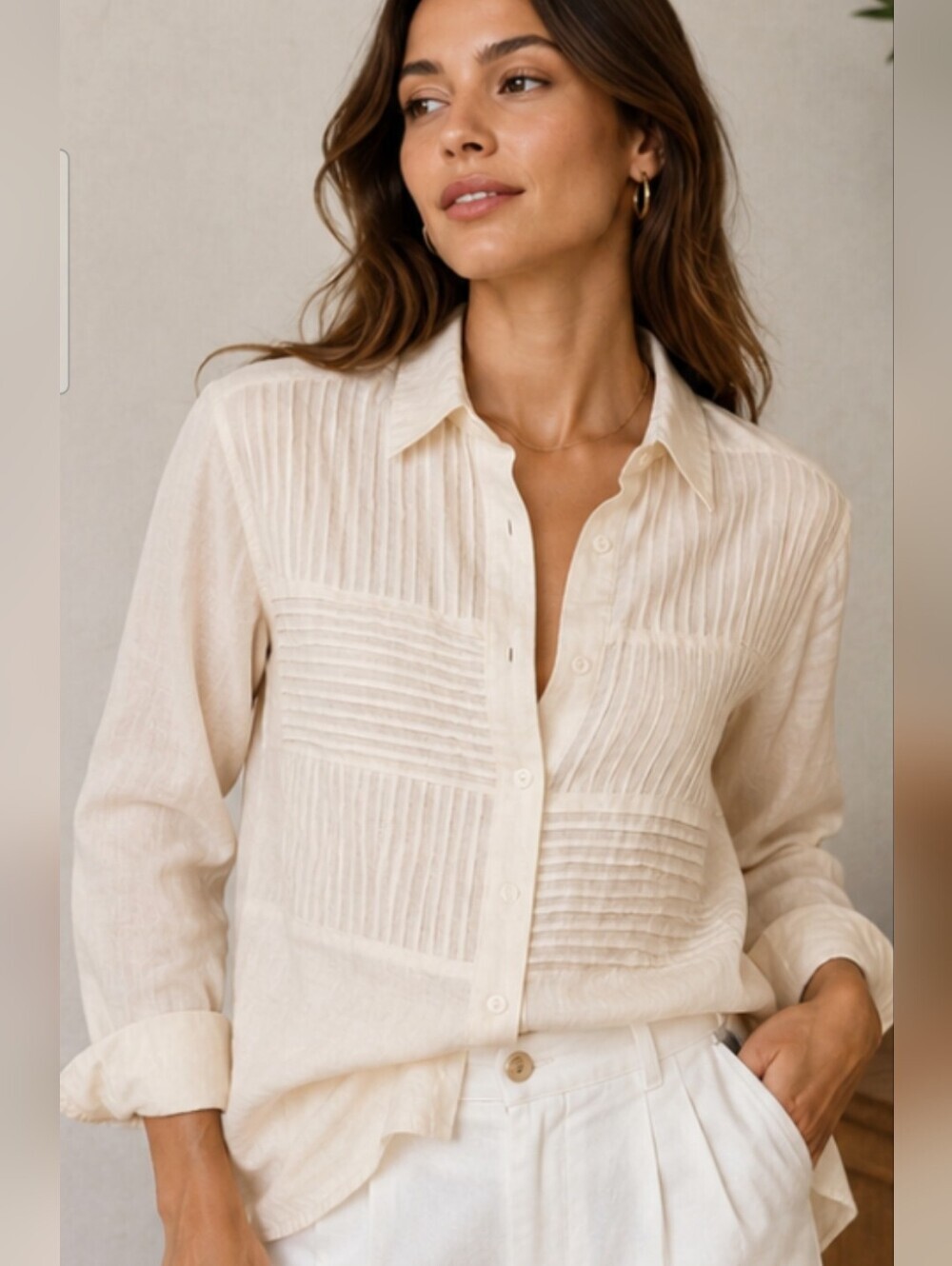 Vintage Carry Back 100% Linen Pintuck Button Front Shirt Blouse Deadstock NWT. 4